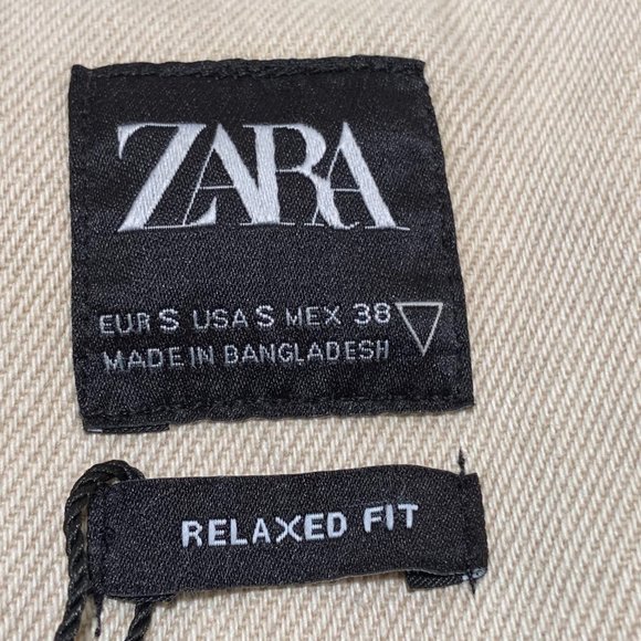 Zara Man Unisex Denim Relaxed Fit Shirt Jacket Shacket Cotton Beige Tan Size S - Picture 8 of 13
